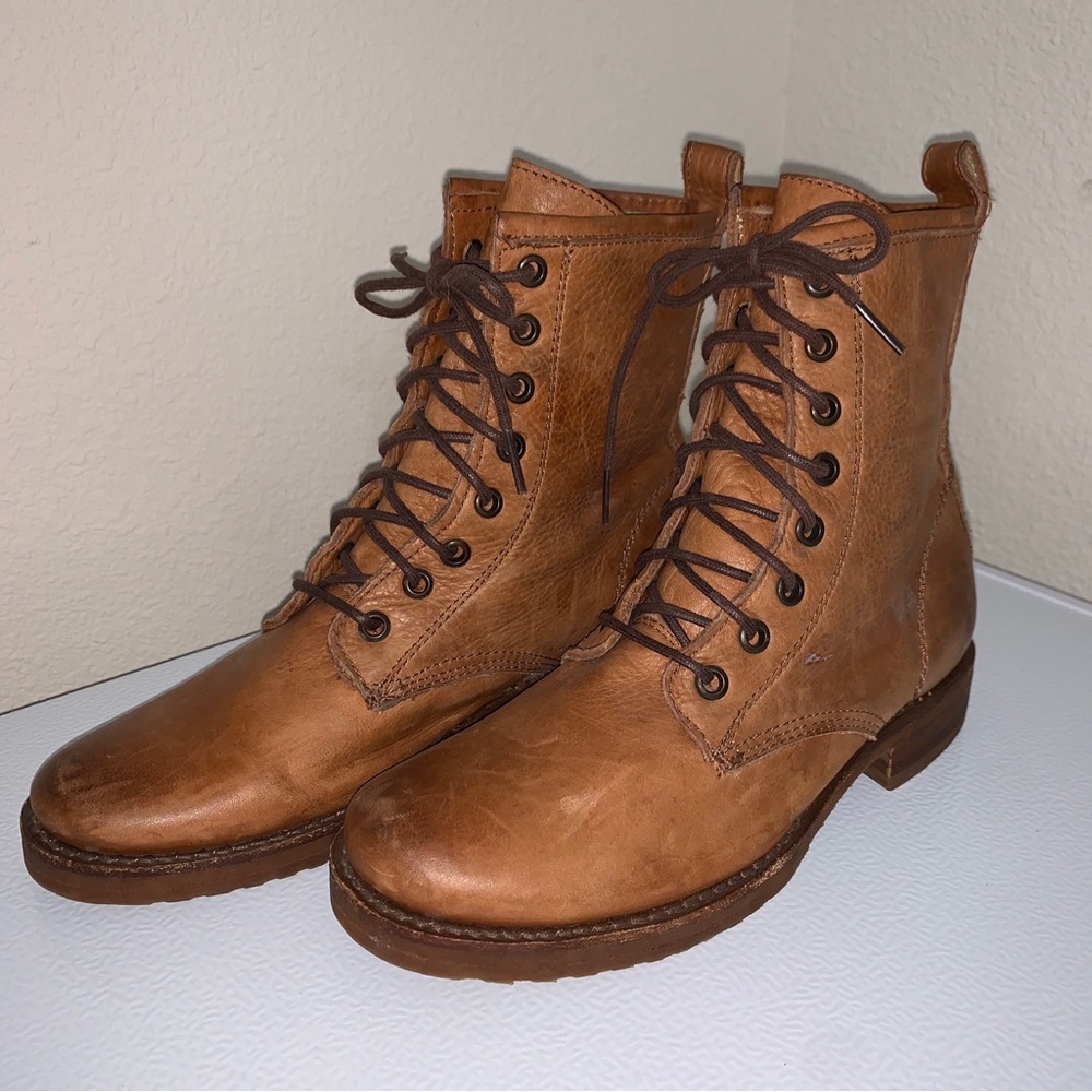 Frye Veronica Short Combat Boot Cognac Brown Leather Women's 5.5 B
